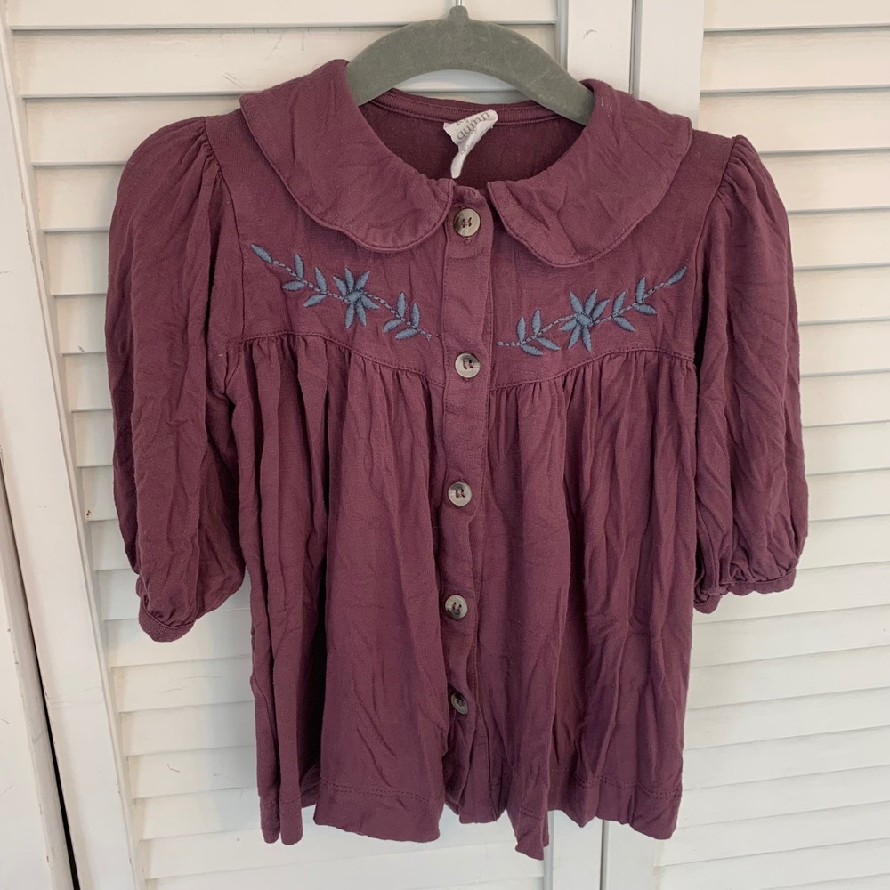 Kate Quinn Bamboo Collection Blouse Tunic 12-18 Months Plum‎ Floral Embroidered